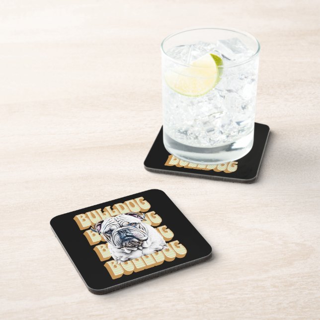 English Bulldog with Retro Font Beverage Coaster (Right Side)