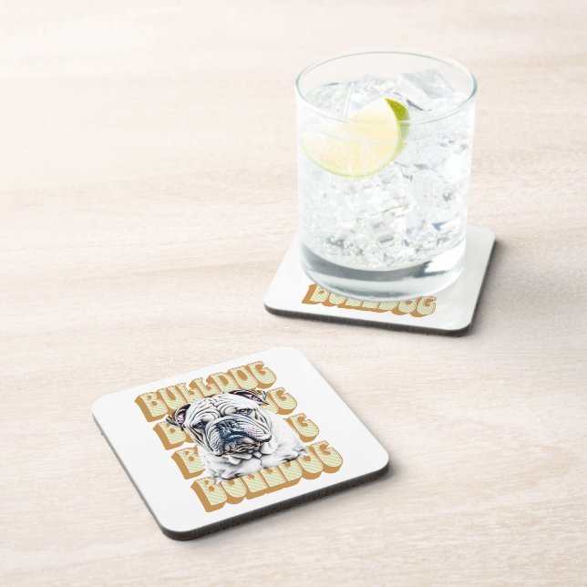 English Bulldog with Retro Font Beverage Coaster (Right Side)