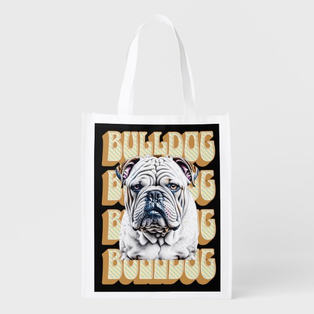 English Bulldog with Retro Font Grocery Bag (Front)