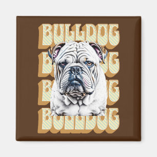 English Bulldog with Retro Font Magnet