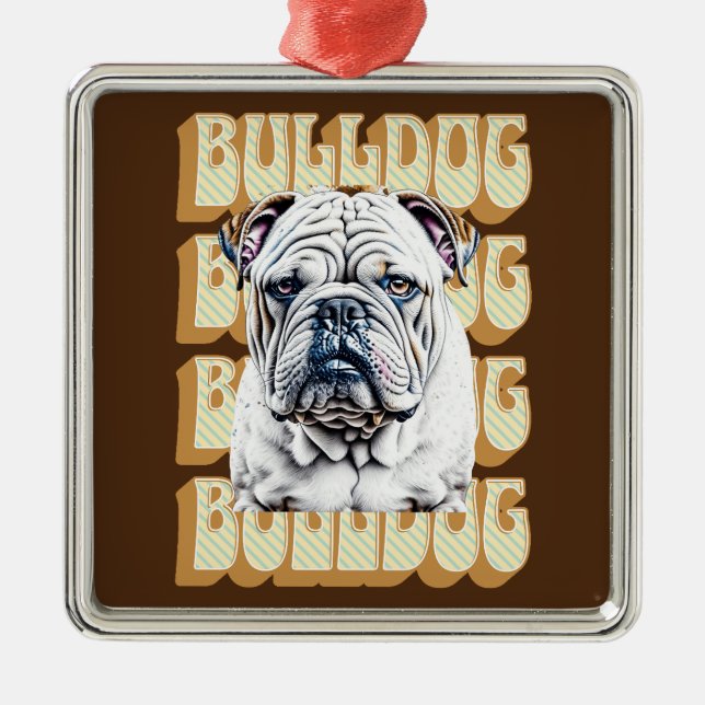 English Bulldog with Retro Font Metal Ornament (Front)