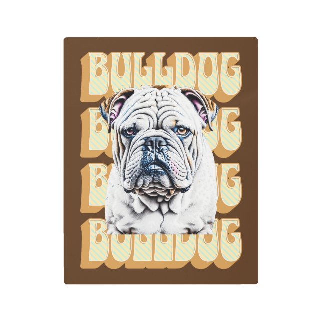 English Bulldog with Retro Font Metal Print (Front)