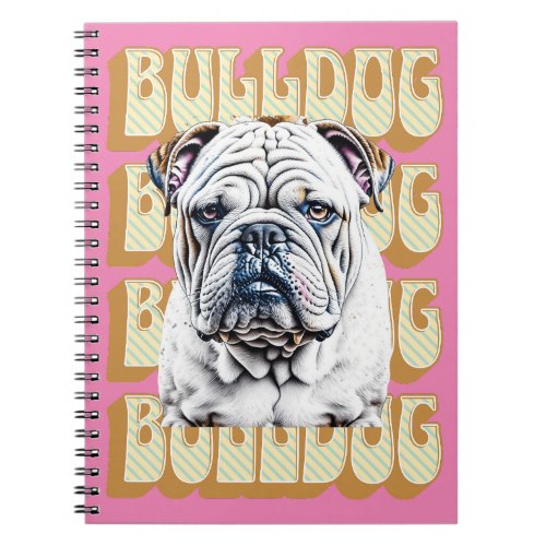 English Bulldog with Retro Font Notebook
