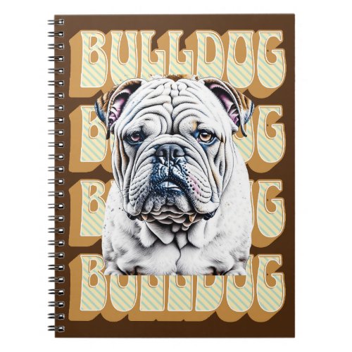 English Bulldog with Retro Font Notebook