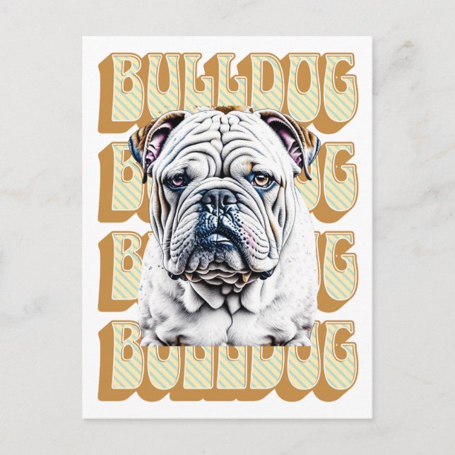 English Bulldog with Retro Font Postcard (Front)