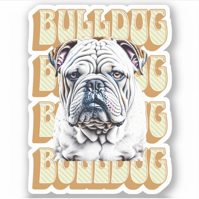 English Bulldog with Retro Font Sticker (Front)