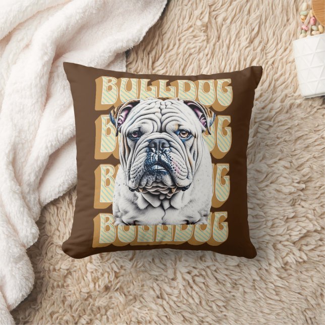 English Bulldog with Retro Font Throw Pillow (Blanket)