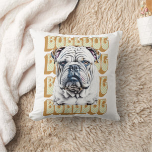 English Bulldog with Retro Font Throw Pillow