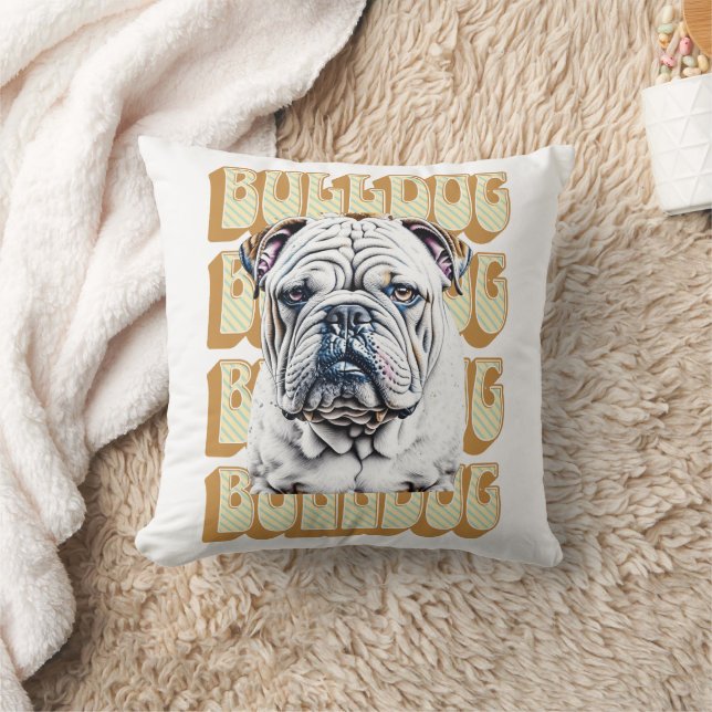 English Bulldog with Retro Font Throw Pillow (Blanket)