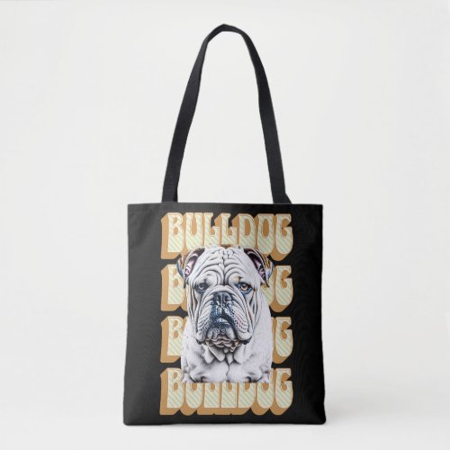 English Bulldog with Retro Font Tote Bag
