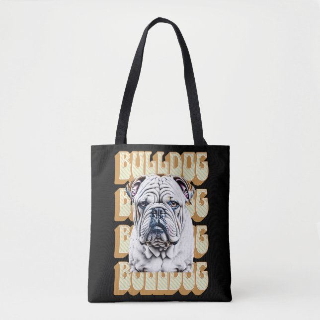 English Bulldog with Retro Font Tote Bag (Front)