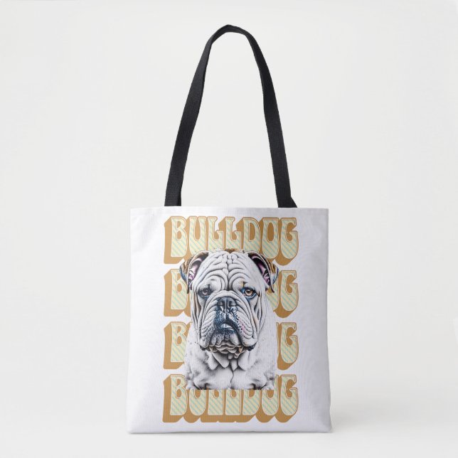 English Bulldog with Retro Font Tote Bag (Front)
