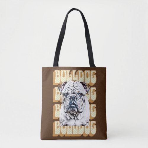 English Bulldog with Retro Font Tote Bag