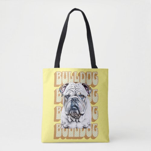 English Bulldog with Retro Font Tote Bag