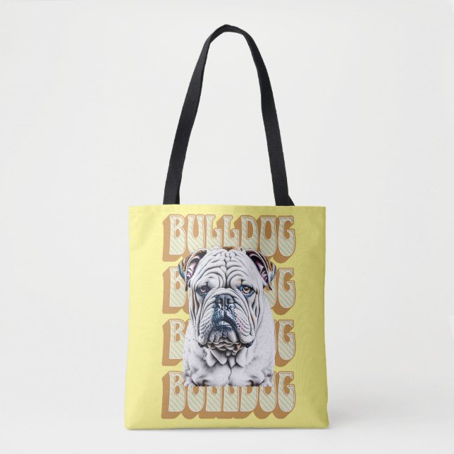 English Bulldog with Retro Font Tote Bag (Front)