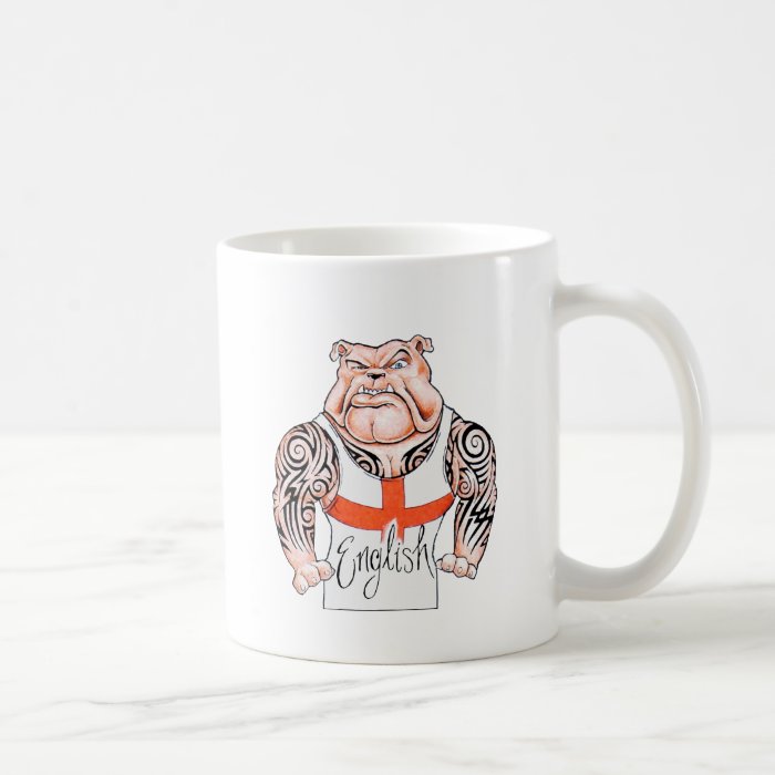 English Bulldog with Tribal Tattoo on Arms Coffee Mugs
