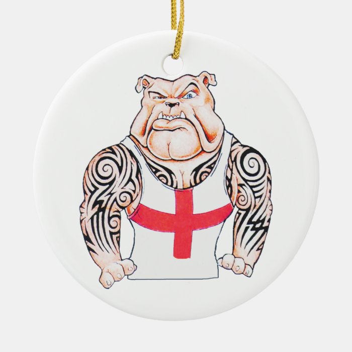English Bulldog with Tribal Tattoos Christmas Tree Ornament