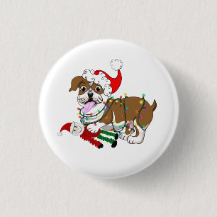 English Bulldog With Xmas Lights Button