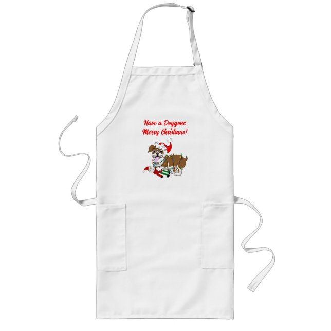 English Bulldog With Xmas Lights   Long Apron (Front)