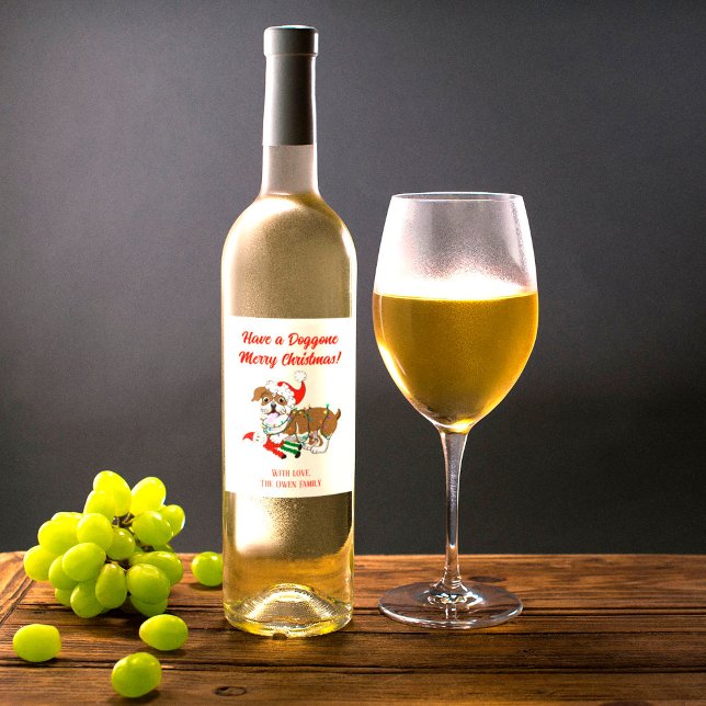 English Bulldog With Xmas Lights  Wine Label (Creator Uploaded)