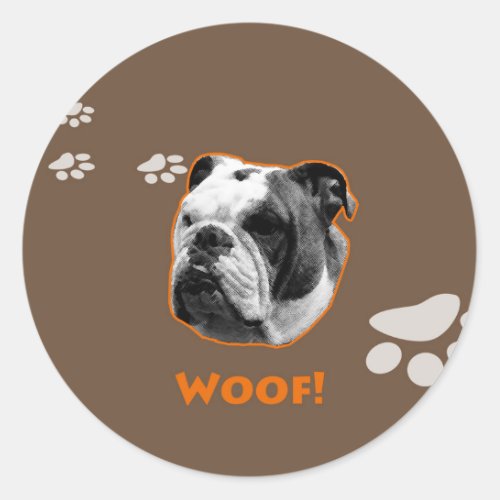 English Bulldog Woof Classic Round Sticker