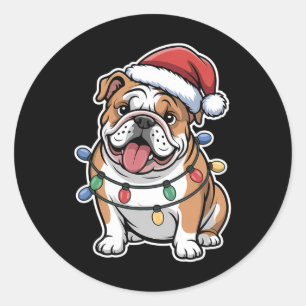 English Bulldog Wrapped In Christmas Lights  Classic Round Sticker