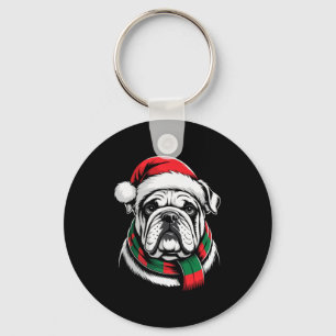 English Bulldog Xmas Santa Hat F Christmas Costume Keychain