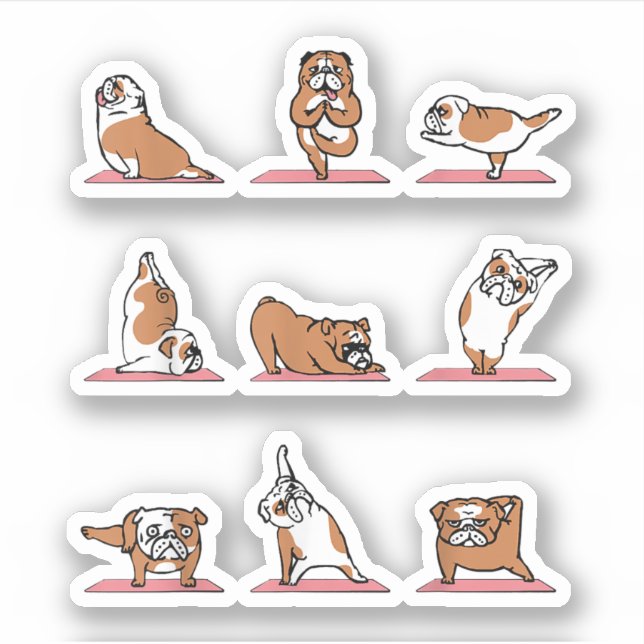 English Bulldog Yoga Puppy Yoga Poses and Meditati Sticker (Front)