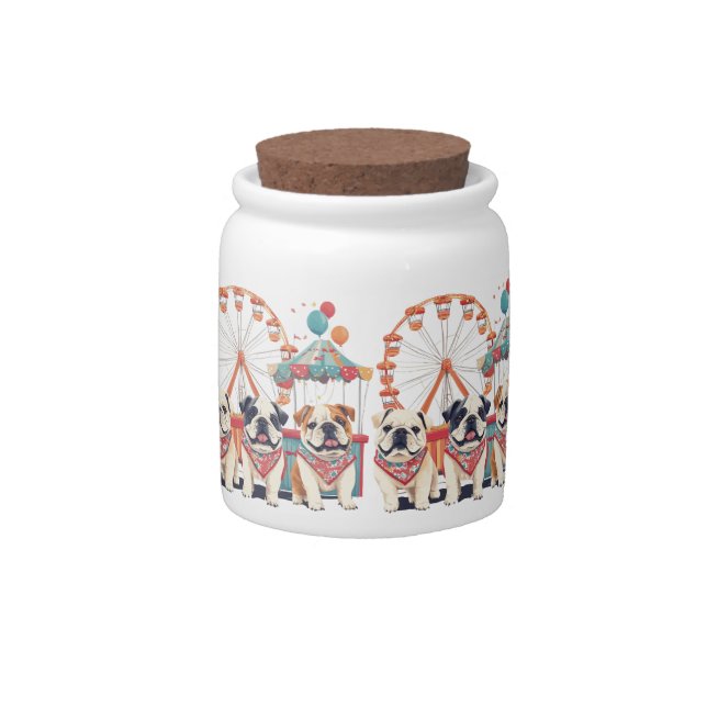 English Bulldogs At A Carnival  Candy Jar (Front)