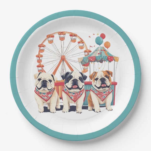 English Bulldogs At A Carnival  Paper Plates (Front)