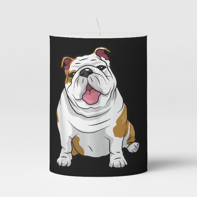 English Bulldogs Awesome Funny Bulldog Pups Dogs Pillar Candle (Front)