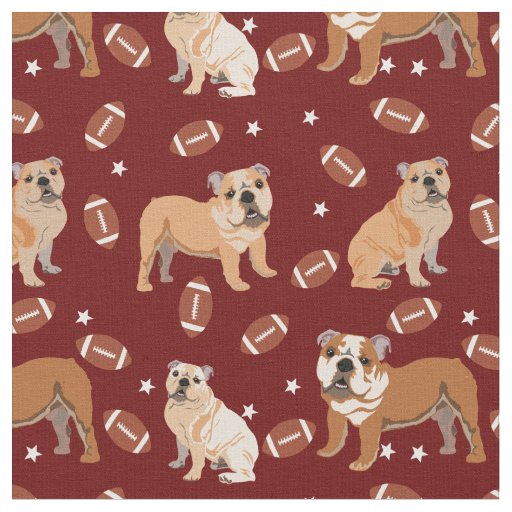 English Bulldogs dogs footballs sport pattern Fabric
