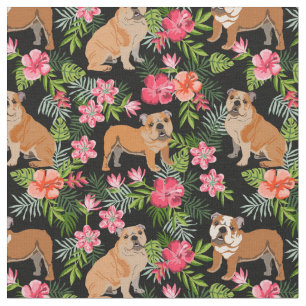 English Bulldogs hawaiian print tropical Fabric