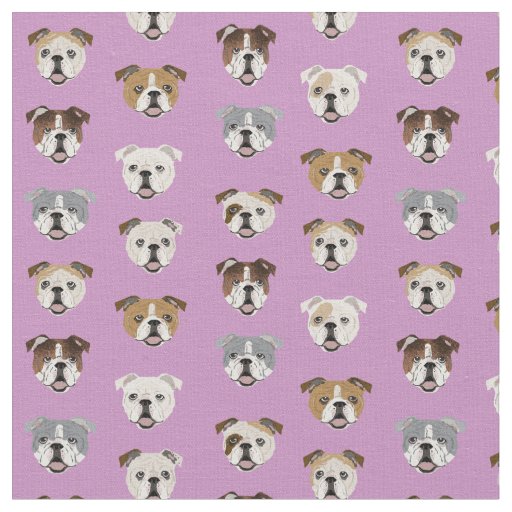 English Bulldogs purple dog faces Fabric