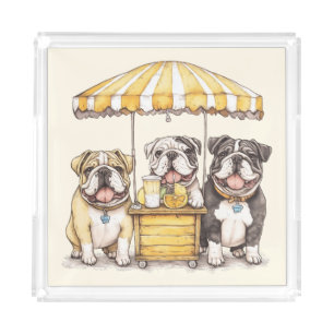 English Bulldogs Running A Lemonade Stand Acrylic Tray