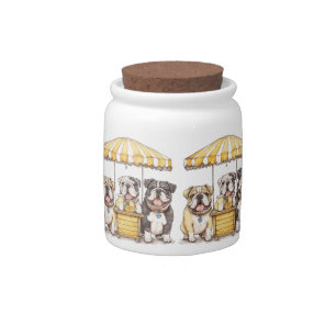 English Bulldogs Running A Lemonade Stand Candy Jar