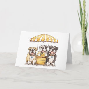 English Bulldogs Running A Lemonade Stand Card
