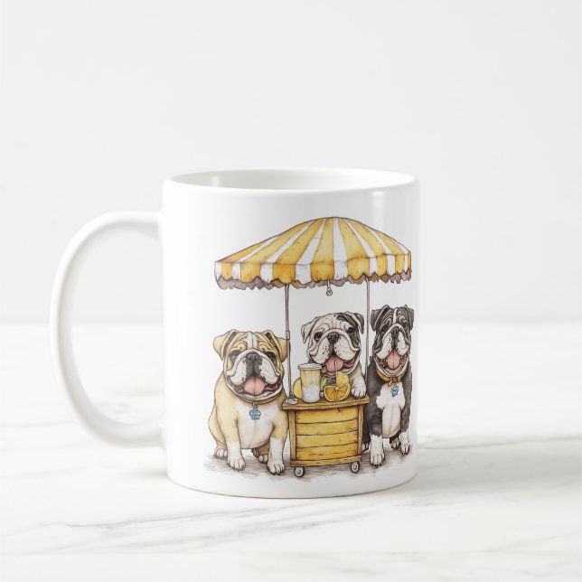 English Bulldogs Running A Lemonade Stand Coffee Mug (Left)