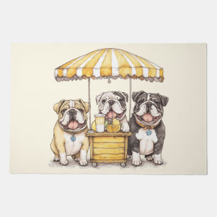 English Bulldogs Running A Lemonade Stand Doormat