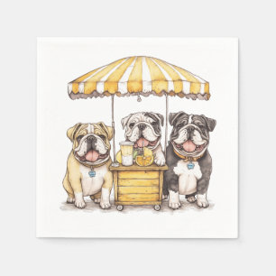 English Bulldogs Running A Lemonade Stand Napkins