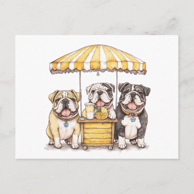 English Bulldogs Running A Lemonade Stand Postcard (Front)