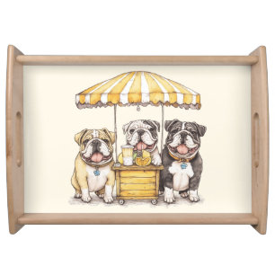 English Bulldogs Running A Lemonade Stand Serving Tray