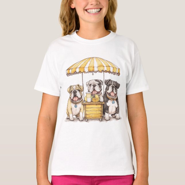 English Bulldogs Running A Lemonade Stand T-Shirt (Front)