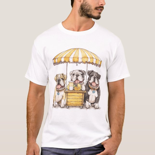 English Bulldogs Running A Lemonade Stand T-Shirt (Front)