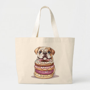 English Bulldogs Sprinkled Donuts Large Tote Bag