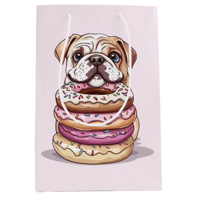 English Bulldogs Sprinkled Donuts Medium Gift Bag (Front)
