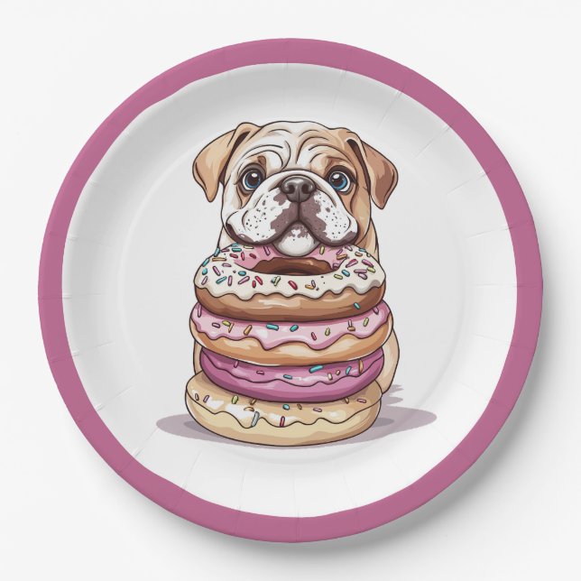 English Bulldogs Sprinkled Donuts Paper Plates (Front)