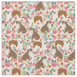 English Bulldogs vintage florals pattern Fabric
