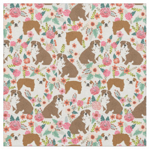 English Bulldogs vintage florals pattern Fabric
