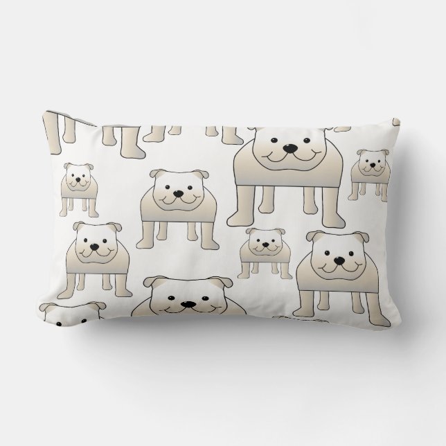 English Bulldogs, White. Dogs Pattern. Lumbar Pillow (Front)